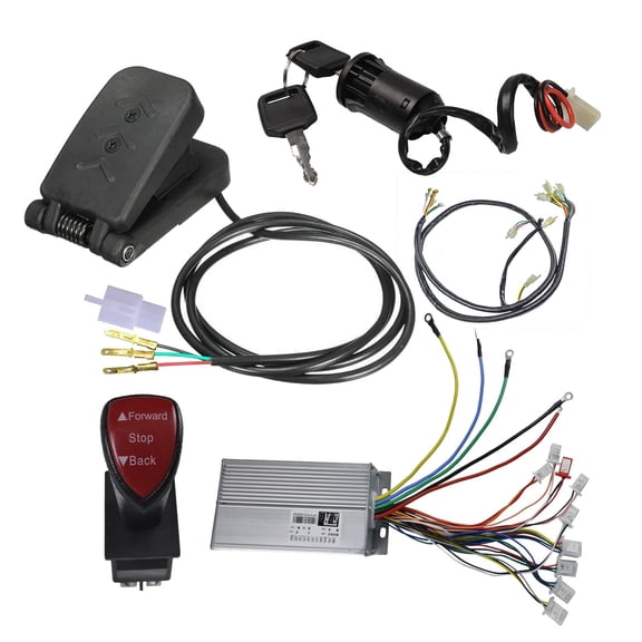 DC 48V 1800W 32A Motor Speed Controller Brushless, Wiring Harness Loom, Forward Reverse Switch Foot Pedal Throttle Accelerator, Ignition Key Switch for Electric Go Kart ATV Quad Scooter Razor