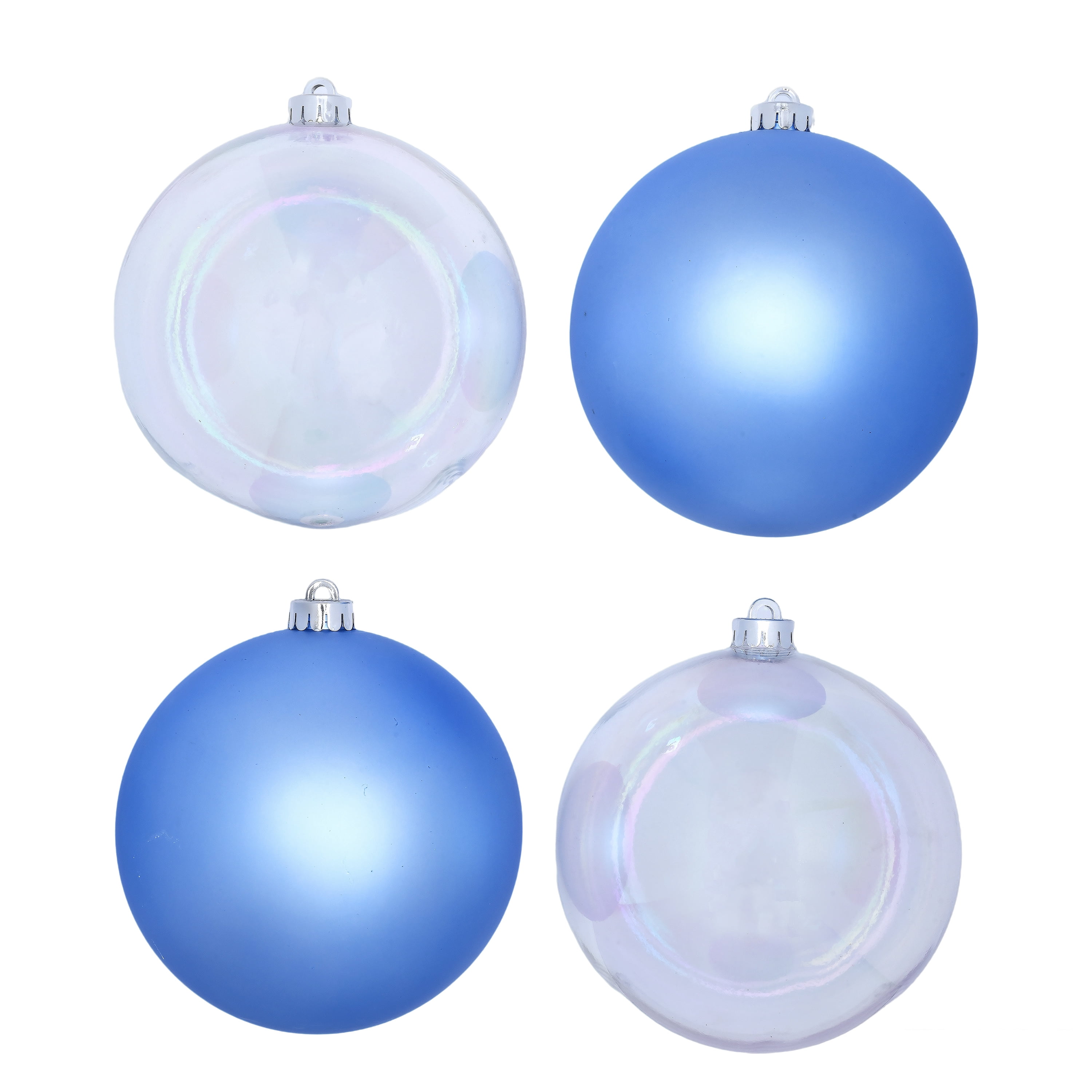 4-Count Clear and Blue Shatterproof Iridescent Christmas Ornaments, 5.9 in, by Holiday Time