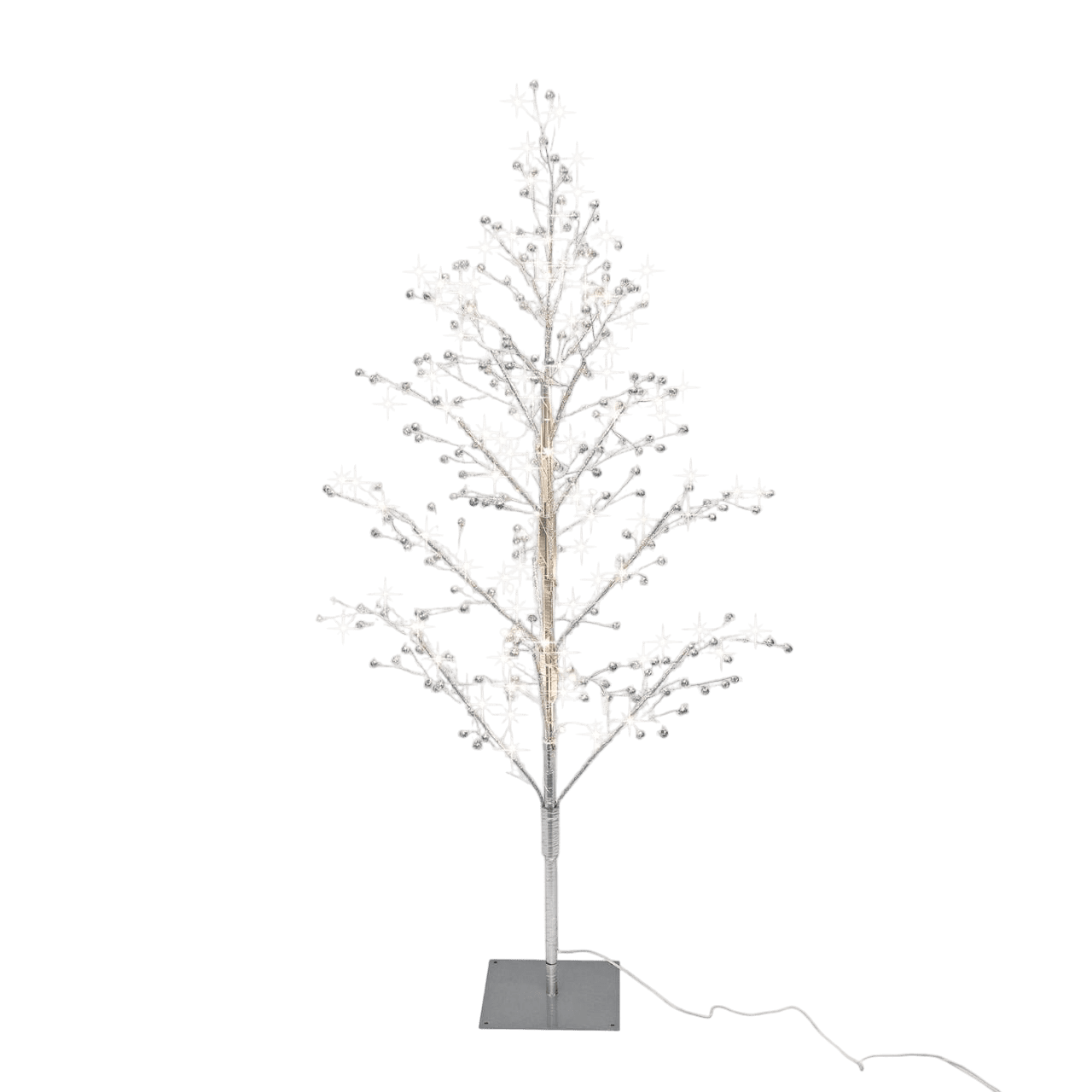 6ft Pre-Lit 210 Warm White Twinkling LED Beaded Tree, Silver