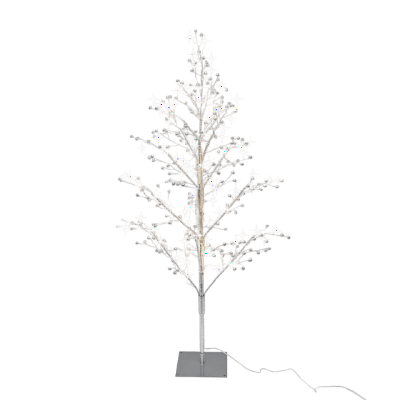 4 ft Pre-Lit 140 Warm White Twinkling LED Beaded Tree, Silver Glitters, by Holiday Time