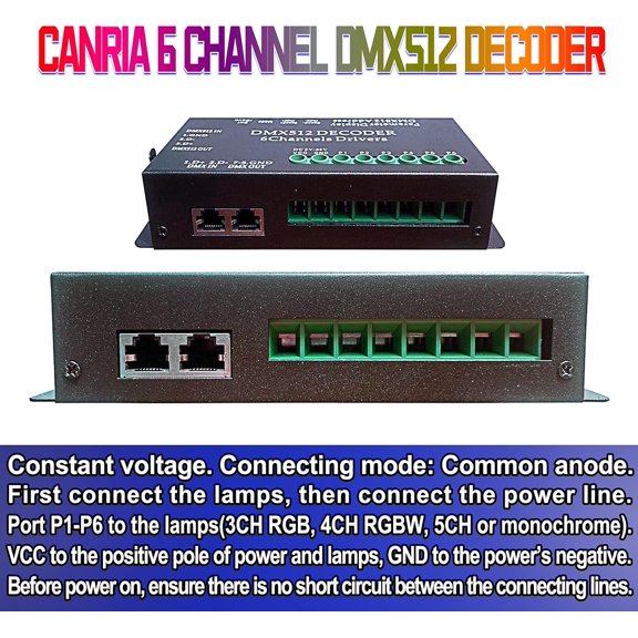 DC 5V-24V 6 Channel DMX512 Decoder LED Controller, for RGBRGB RGBW RGBWW RGBWWW LED Strip Light, 4-Digit Display
