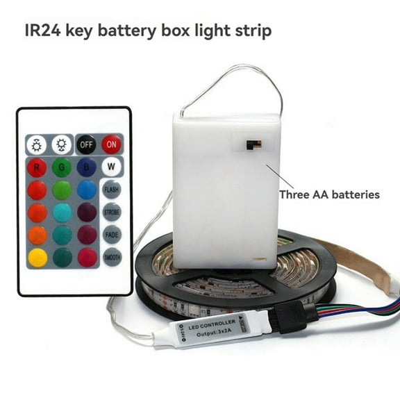 DC 5V 5050 RGB Strip LED Light Battery Powed Led Strips Indoor Outdoor 24key Control Remote 3 Meters,1 * Led Strip Light 1 * remote control (Not including 3 * AA batteries)