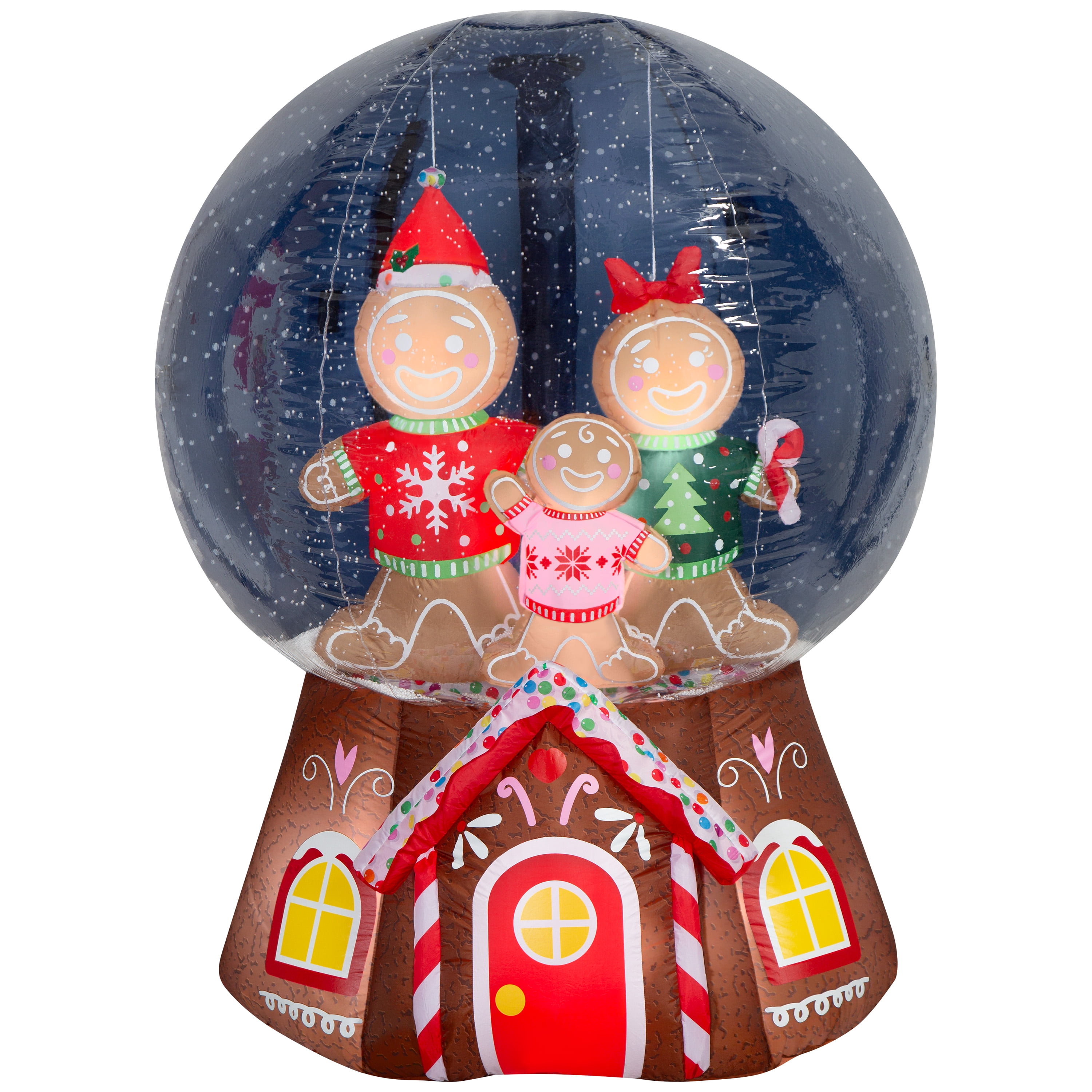 Airblown Christmas Yard Inflatables Light Snow Globe with Snow Pellets Gingerbread Family House 6 ft