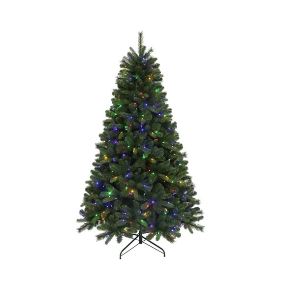 7 ft Valley Pre-Lit Green Artificial Christmas Tree with Color-Changing LED Lights, by Holiday Time