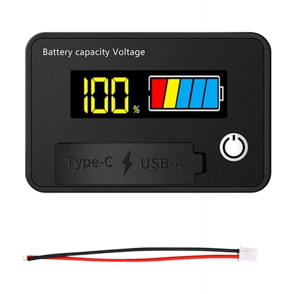 DC 8-30V LCD Digital Battery Voltmeter Capacity Indicator Lithium Acid Battery Voltage Tester Meter Tool TypeC Output,B