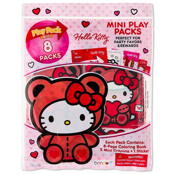 Hello Kitty 8 Count Mini Play Pack with Small Coloring Book and Crayons, Valentine's Day Greeting Cards