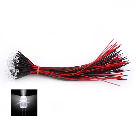 DC 9-12V LED Lights Emitting Diodes Pre Wired 50pcs 3 5 10mm Water Clear LED Diodes Pre Wired White Light (5mm)