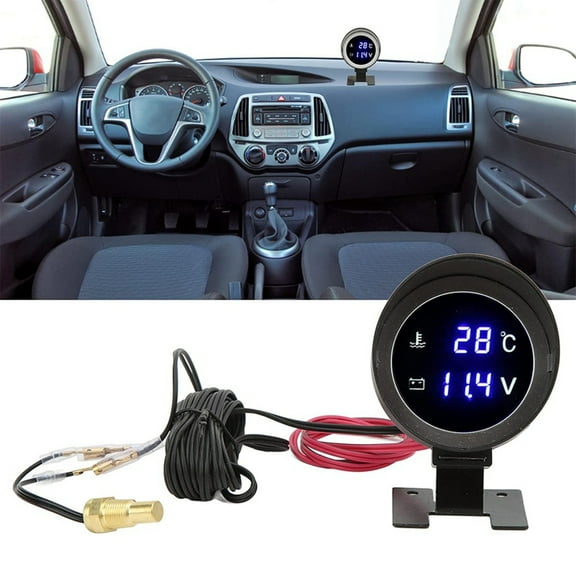 DC 9-36V Car Water Temperature Gauge Voltmeter Car Motors Water Temp Voltage 2in1 Meter with Water Temp Sensor