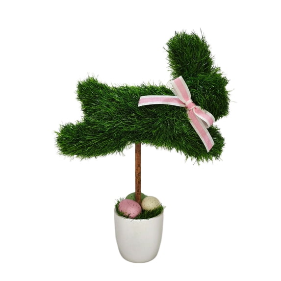 Faux Grass Running Bunny Topiary, Green, 17", Easter by Way To Celebrate