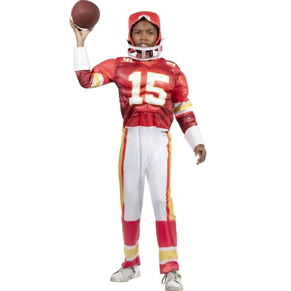 DC B Mahomes NFL Boys Rookie Muscle Suit, Red/White/Yellow Halloween Costume