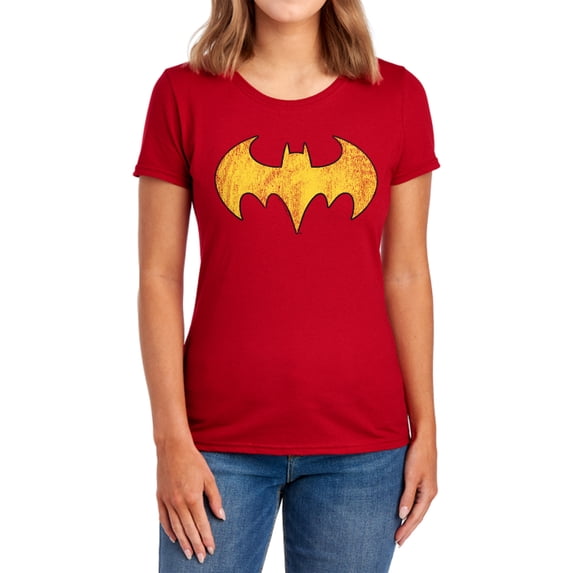 DC Batgirl Logo Distressed Women's T Shirt, Red, Large