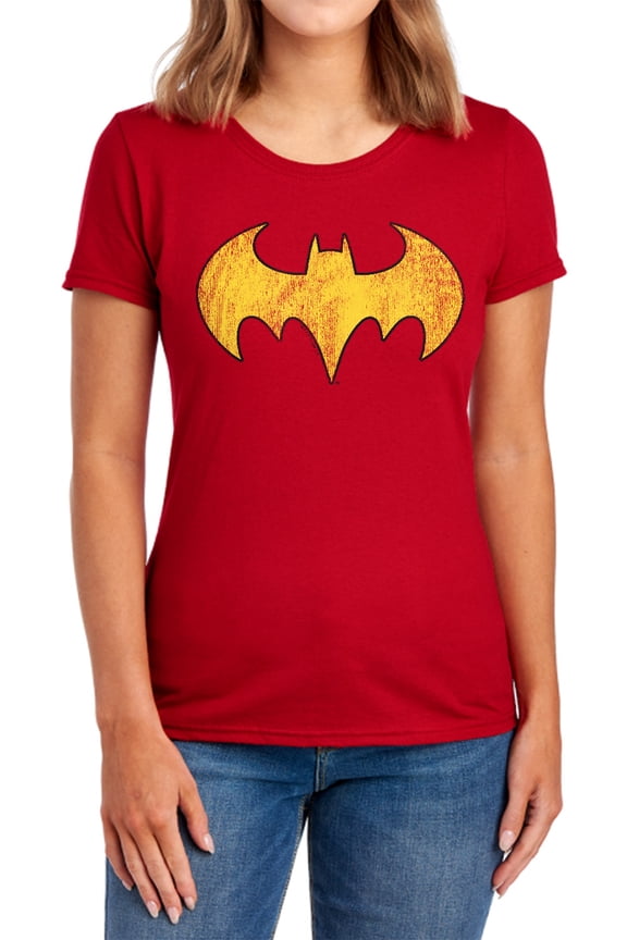 DC Batgirl Logo Distressed Women's T Shirt, Red, Medium