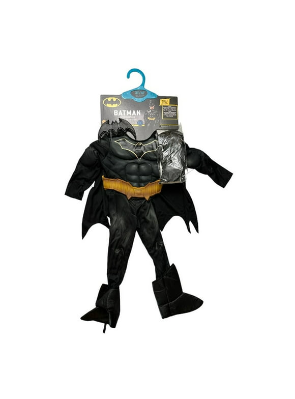 DC Batman Boys Jumpsuit, Cape, Mask, Boot Tops & Gloves Halloween Costume (M (8-10))