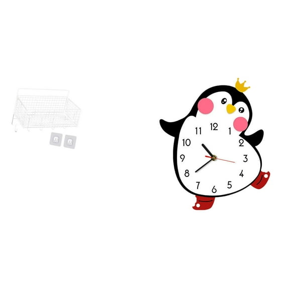 CoudarTitie Decorative Cartoon Penguin Wooden Wall Clock Multifunctional Lovely Battery Powered Home Bedroom Decoration 9.8x11.8inch