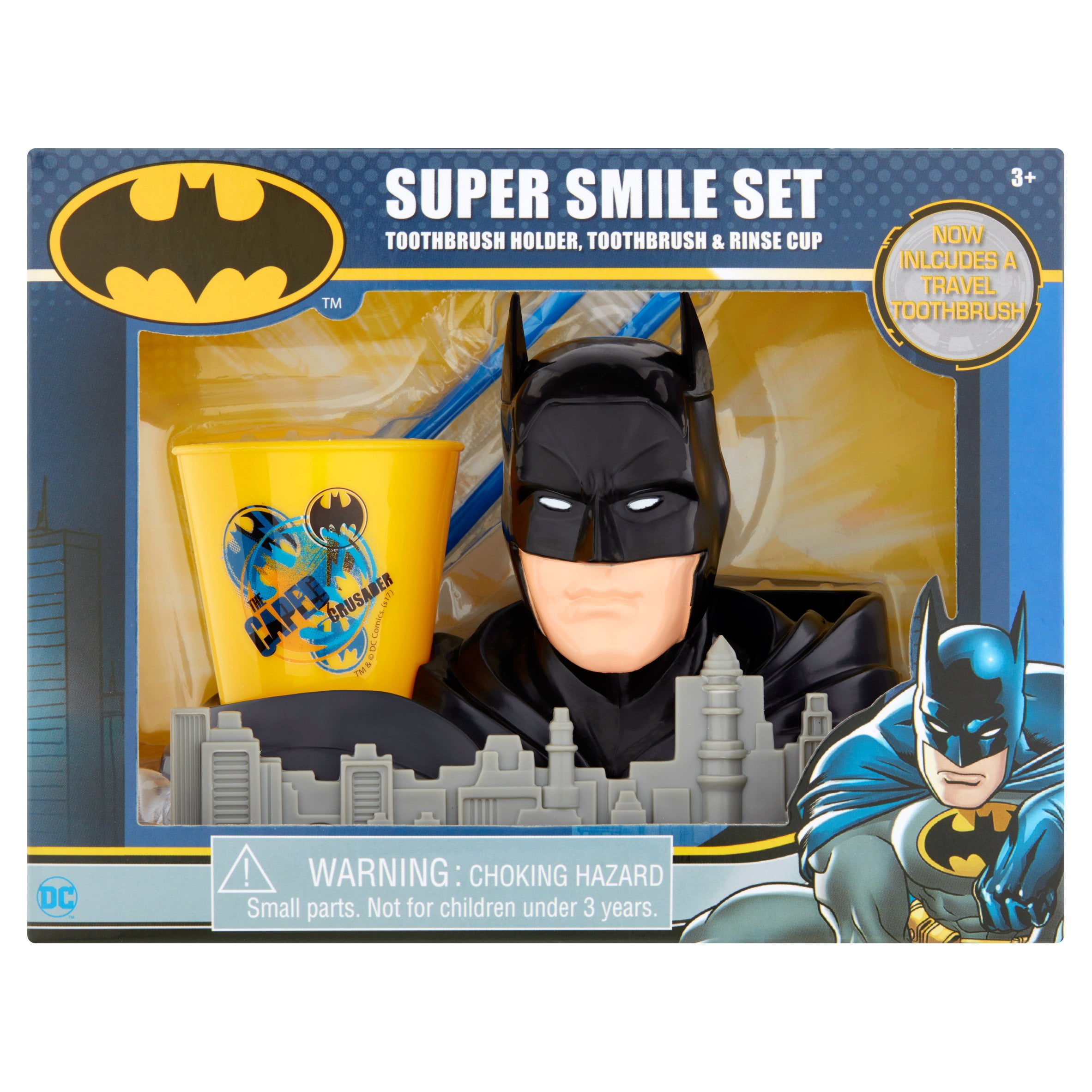 DC Batman Toothbrush, Toothbrush Holder, Rinse Cup Gift Set, 3pcs