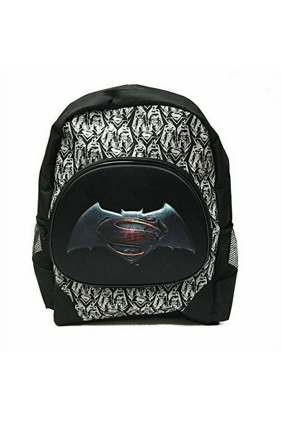 DC Batman vs Superman Black/White Backpack Large 16" with Batman/Superman Logo