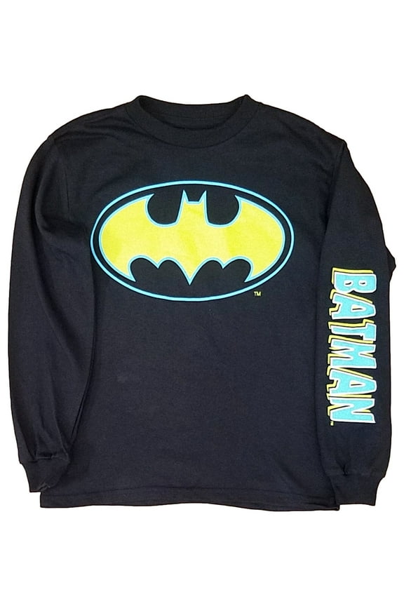 DC Boys Black, Yellow & Blue Batman Long Sleeve Tee Shirt Large 10-12