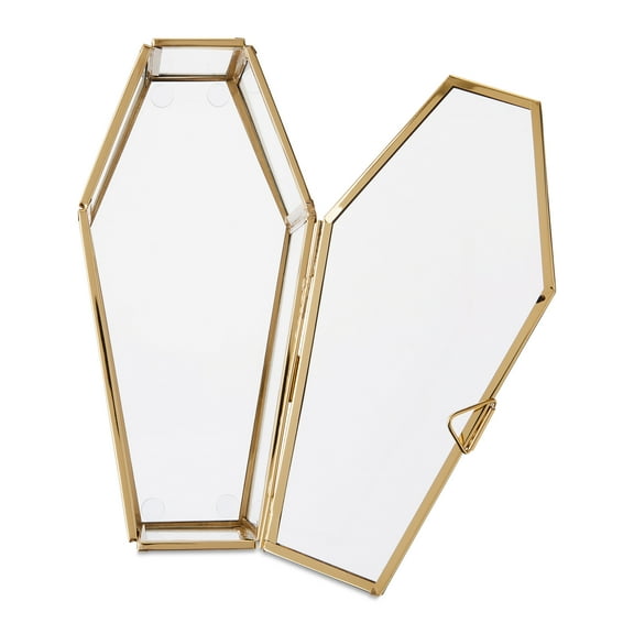 Glass & Steel Coffin Tabletop Decor, Clear & Gold, 7.75" x 3.75", Halloween by Way To Celebrate