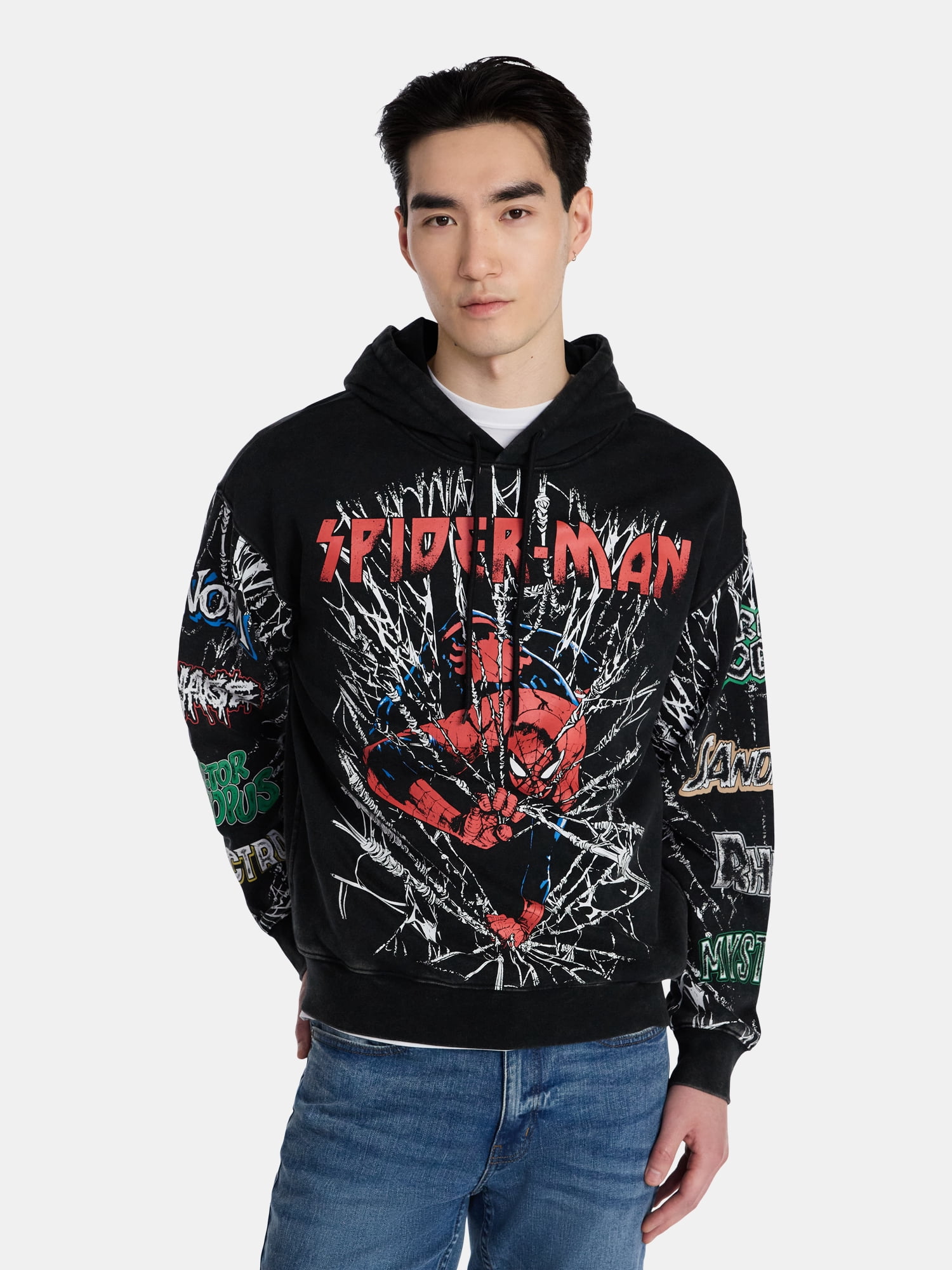 Marvel Spider-Man Men's and Big Men's Washed Knit Hoodie, Sizes S-3XL