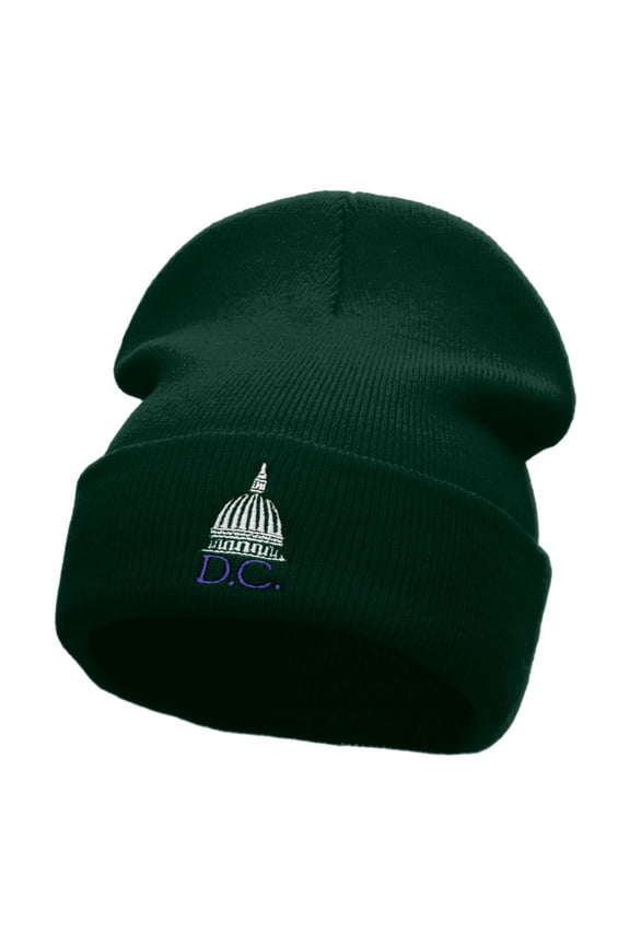 DC Capitol Embroidered 12 Inch Knitted Long Beanie - Dk Green OSFM