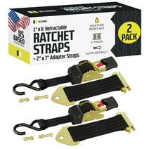 DC Cargo Auto Retract Ratchet Straps 1"x6' Bolt-on or E Track w/ S Hook, 2-pack