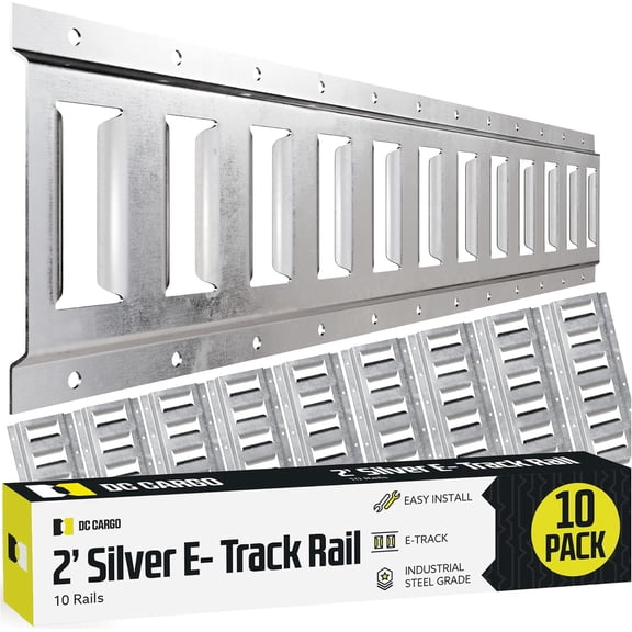 DC Cargo - E Track Tie Down Rail Kit 2' (10 Pack) for Garages, Vans, Trailers, Motorcycle Tie Downs, ATV Mountings - ETrack Bar Rails Galvanized Steel - Secure Cargo & Heavy Loads Up to 2,000 lbs