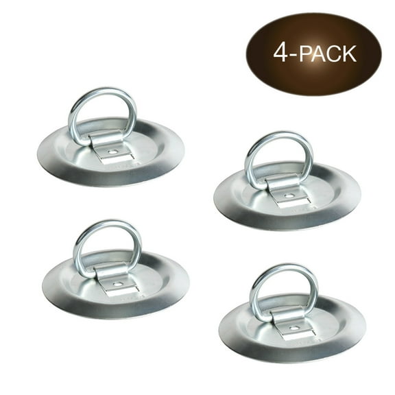 "DC Cargo Mall 4-Pack Galvanized Steel Round D Ring Cargo Tie-Down Anchor, Recessed Surface Pan Fitting, Bolt to Trailer Floors and Truck Bed"