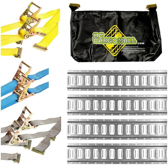 """DC Cargo Mall E Track Tie-Down Kit - 11 Pieces: 5 ft Galvanized Rails, E-Track Ratchet Straps, & E-Track Storage Bag"""