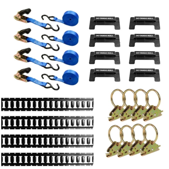 DC Cargo Mall E Track Tie-Down Kit - 24 Pieces: 5 ft Black Rails & E-Track Tie-Down Accessories