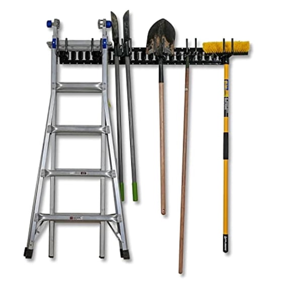 DC Cargo Mall Garage Kit - 7-Piece Tool Storage Rack Set Includes 4' Rail 6 Tool Hangers & 8 Hex Head Screws Versatile Heavy Duty Steel Rail for Organizing Home Garage and Garden Tools
