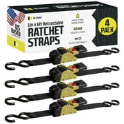 DC Cargo Retractable Ratchet Straps 4 pack with Hooks, 1" x 6' ratchet strap