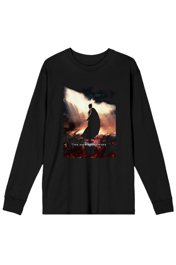 DC Comic Book Batman Dark Knight Rises Men's Black Long Sleeve Tee Shirt- S