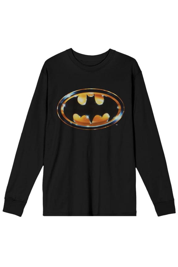 DC Comic Book Batman Logo Men's Black Long Sleeve Graphic Tee Shirt- L
