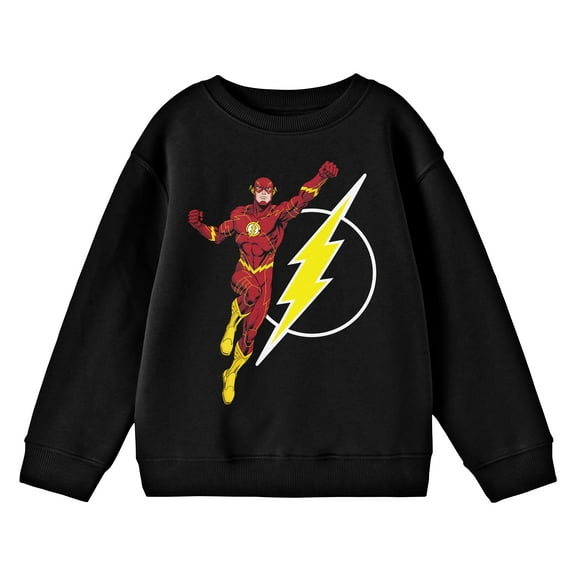 DC Comic Book Justice League Flash Symbol Youth Boys Black Sweatshirt- XS