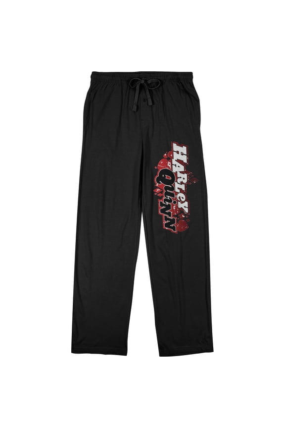 DC Comic Book Men's Harley Quinn Text Black Sleep Pajama Pants-Small