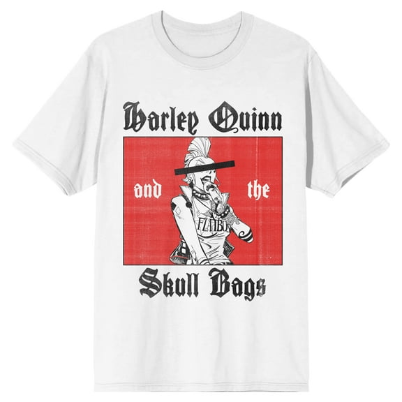 DC Comic Book Men's Harley Quinn & The Skull Bags White Graphic T-Shirt-Medium