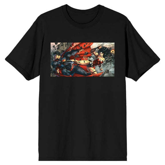 DC Comic Book Men's Justice League Wonder Woman & Superman Black Graphic T-Shirt-Medium