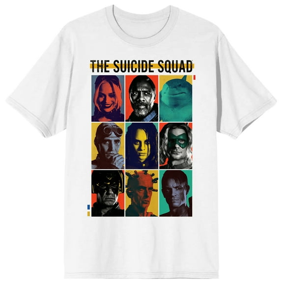 DC Comic Book Suicide Squad Character Grid Juniors White Graphic Tee-Small