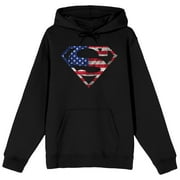 DC Comic Book Superman American Flag Symbol Men's Black Hoodie-XXL