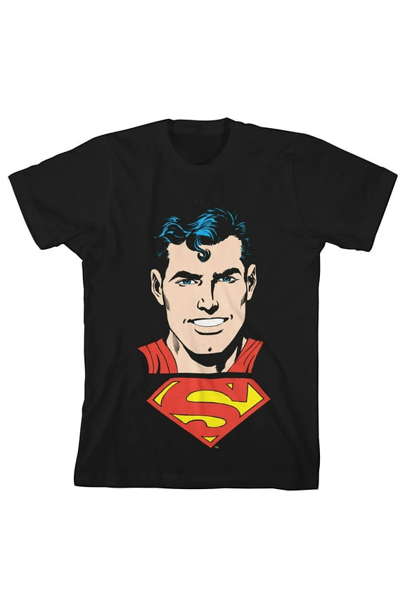 DC Comic Book Superman Youth Boys Black Graphic Tee Shirt-L