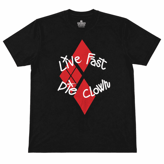 DC Comic Live Fast Die Clown Harley Quinn Juniors Black Graphic Tee Shirt-XS