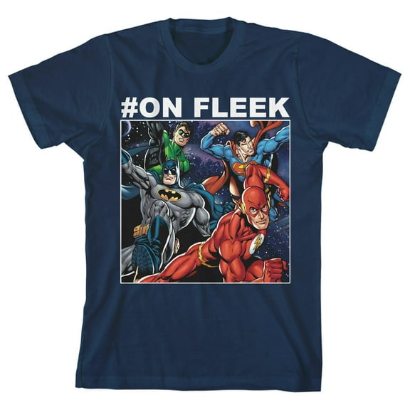 DC Comic Youth Boys Justice League Superheroes OnFleek Navy T-Shirt-Medium