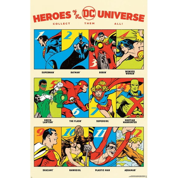 DC Comics 90th - Heroes Of The Universe Wall Poster, 14.725" x 22.375"