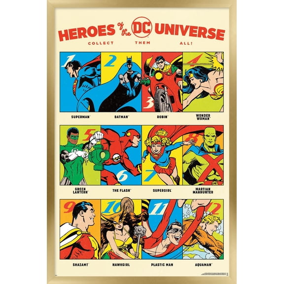 DC Comics 90th - Heroes Of The Universe Wall Poster, 22.375" x 34" Framed