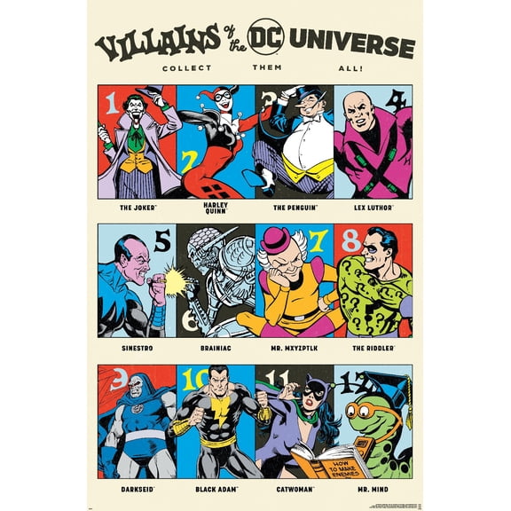 DC Comics 90th - Villains Of The Universe Wall Poster, 14.725" x 22.375"