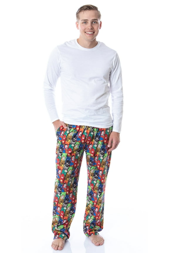 DC Comics Adult Justice League Christmas Holiday Comic Book Superhero All-Over Print Sleep Lounge Pajama Pants For Men Women
