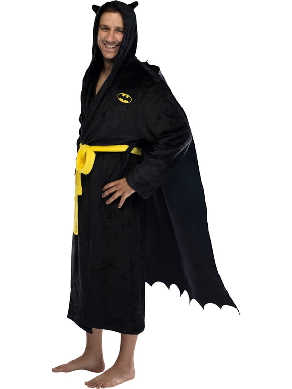 DC Comics Men's Fleece Superhero Costume Hooded Robe Lounge Pajama Sleepwear - The Flash Batman Superman