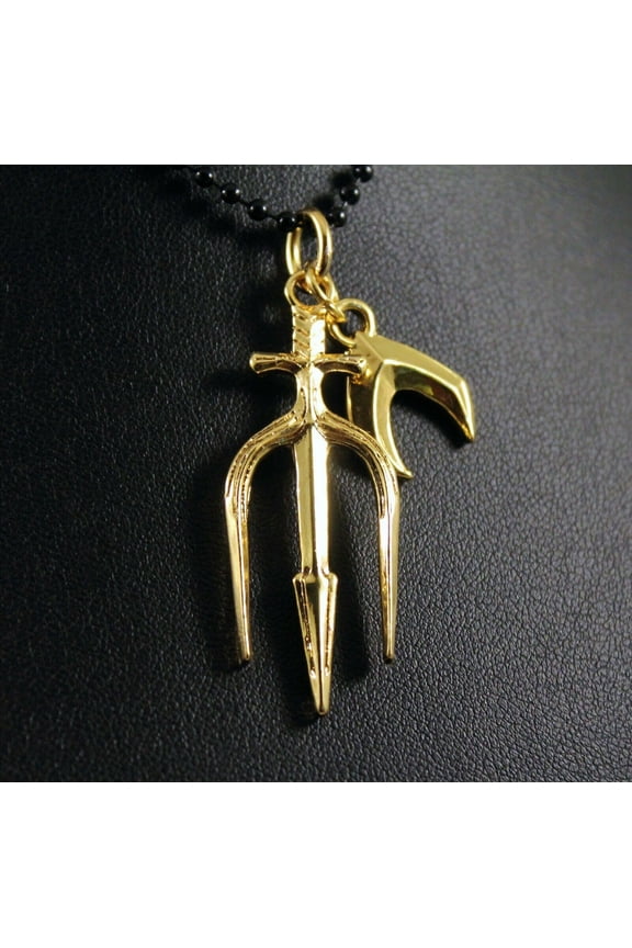 Aquaman Gold Trident/Logo Pendant Necklace w/Free Jewelry Box and Ship