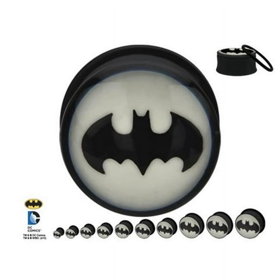 DC Comics BATMUF03-0PR Screw Fit Acrylic Plugs with Glow in The Dark Batman Logo, Size 0