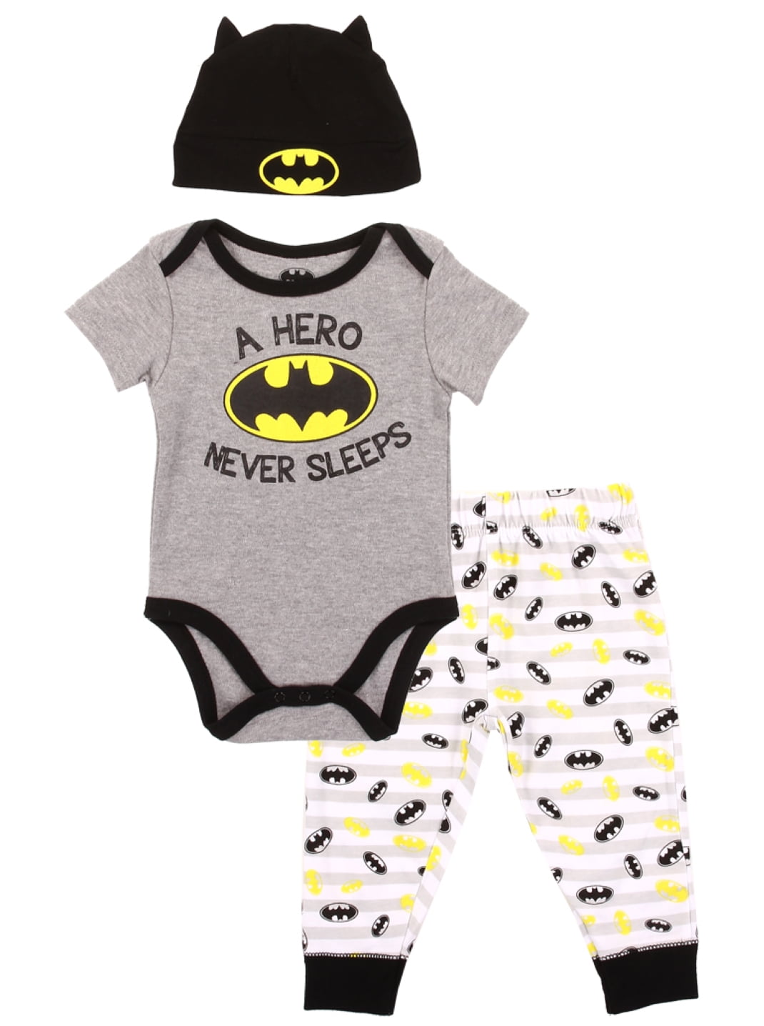 DC Comics Baby Boys' Batman Creeper, Pants, and Hat Set (3/6M ...